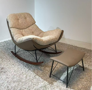 Midcentury Modern Rocking Chair With Tufted Back And Metal Legs For Living Room Furniture Upholstery - Product Image 1