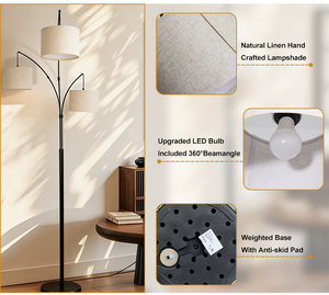 Lámpara de Pie Moderna con 3 Bombillas LED, Poste Metálico Giratorio, Interruptor Rotatorio, Base Resistente, Diseño de Mediados de Siglo, Alto CRI 90, Regulable, para Sala de Estar - Product Image 6