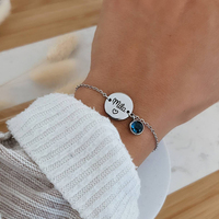 Nom personnalisé en acier inoxydable bijoux de mode pierre de naissance charme chaîne délicate gravé pièces vierges Bracelet pour femmes hommes