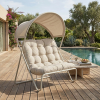 Chaise longue d'extérieur à deux places avec auvent, structure en acier, revêtement en poudre, coussin en coton PP, tissu en maille, lit de jardin pour patio