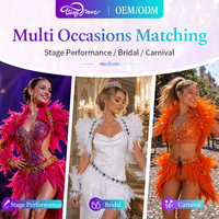 Traje de Carnaval de Plumas al por Mayor, Disfraz de Samba con Lentejuelas Brillantes para Escenario, Atuendo para Halloween y Festivales