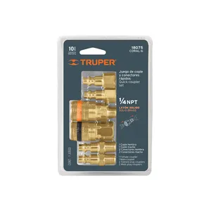 Master with 36 units Set of 4 <b>quick</b> <b>connectors</b> and 2 couplings, brass, Truper - Product Image 1