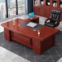Bureau de direction vintage en forme de L en MDF avec armoire latérale de rangement, bois classique acajou pour directeur, président, PDG, patron