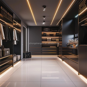 Sistema de Armario Vestidor Inteligente Iluminado de Lujo Moderno Personalizado para Proyectos de Apartamentos, Muebles Completos para Dormitorio en Negro - Product Image 2