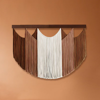 Nouvelle tapisserie murale en coton de style bohème, tissée à la main avec des pompons, décoration murale pour le salon, motif rayé, feuille