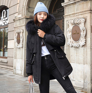 Giacca invernale da donna giacca spessa fodera in lana Parka calde giacche medio-lunghe <span class=keywords><strong>con</strong></span> cappuccio Parka pelliccia all'interno <span class=keywords><strong>cappotto</strong></span> di cotone femminile Plus Size - Product Image 2