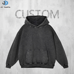 Felpa con Cappuccio 420 Gsm Senza Cordoncini, Personalizzabile, Oversize, Grigio Scuro, Effetto Vintage Lavato all'Acido - Product Image 1