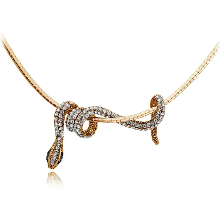 Vintage Personality Animal Necklace Jewelry Crystal Small Snake Winding Shape Necklace