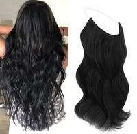Extensions de cheveux humains Halo Hair Durability Jet Black, aspect naturel, pointes pleines, fil invisible, clips sécurisés, faciles à utiliser.