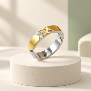 Geometric <b>Stainless</b> <b>Steel</b> <b>Ring</b> 18K Gold Plated Cubic Zirconia Pave Setting Modern Unisex Fashion Jewelry Daily Wear - Product Image 4