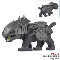 P8011-8018 Jouets à assembler pour enfants, animaux médiévaux, monture de loup, bricolage, plastique, collection, blocs de construction éducatifs, cadeaux pour enfants