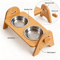 Bols automatiques en bambou Zheng Xin pour chats et chiens avec protection cervicale inclinable, écran LCD – Fournitures pour animaux de compagnie pour alimentation et eau stables