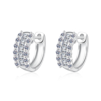 Pendientes de Aro de Plata de Ley 925 con Baño de Rodio y Moissanita, Corte Brillante Redondo, Engaste de Triple Hilera, Joyería Diaria y de Fiesta para Mujer