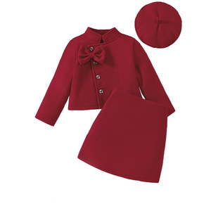 Conjunto de Ropa Navideña de Invierno para Niñas de 4 a 7 Años, Falda Corta de Lana con Lazo y Gorro, 3 Piezas - Product Image 3