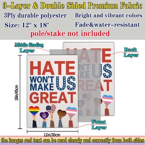 Bandera de Jardín con la Frase 'El Miedo No Hacerá que Nos Haga Grandes' - Amabilidad, Paz, Igualdad, Diversidad, Sin Reyes, Letreros de Protesta, Banderas de Jardín para Exteriores - Product Image 6