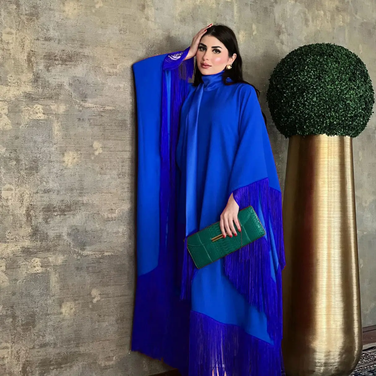 202486 Luxus-Kreppekaftan hoher Nacken bescheidenes Abendkleid Islam-Kaftan Tasselkleider für Damen