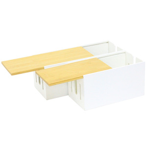 Organizador de cables de bambú, soporte para cable de alimentación de router, cubierta para regleta de enchufes, soporte para cable de datos, soporte para decodificador, organizador de escritorio. - Product Image 1