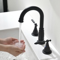 Robinet de salle de bain traditionnel noir mat à 3 trous, double poignée, col de cygne, mitigeur de lavabo, personnalisation du logo OEM