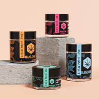 Emballage personnalisé imprimé, pots en verre à parois droites de 1 oz, 2 oz, 3 oz, 4 oz, pots en verre anti-odeur, pots en verre résistants aux enfants avec couvercle noir CR