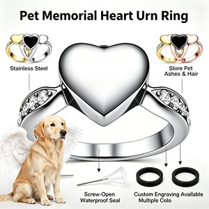Herzförmiger Urnenring für Tierasche Edelstahl Engelsflügel Andenkenring Gedenkschmuck für Hunde- und Katzenasche - Product Image 1
