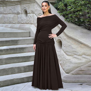 เดรสยาวทรงเอไลน์แบบรัดเอวเปิดไหล่สไตล์ฝรั่งเศส แขนยาว ผ้าเรียบหรู เหมาะสำหรับงานเลี้ยงกลางคืน - Product Image 6