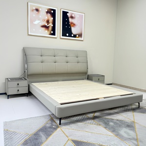 Modern King Size <b>Bed</b> Set for Bedroom Furniture Solid Wood <b>Frame</b> With High Quality Leather Comfortable <b>Bed</b> 049 Modern Solid Wood - Product Image 1