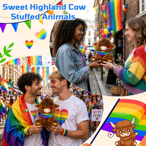 Peluche Personalizado de Vaca Highland de 8 Pulgadas con Diseño de Arcoíris, con Pañuelo de Arcoíris, Regalo Suave y Adorable para Niños, Amigos y Amantes - Product Image 4