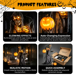 Decorazione Animatronica di Halloween, Lanterna a Forma di Zucca Parlante in Inglese con Occhi LED Mobili e Illuminati - Product Image 6