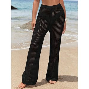 Pantalones de playa FOXA para mujer, con aberturas, cintura elástica, cordón ajustable, ajuste holgado, para cubrir el traje de baño, transpirables, de punto - Product Image 5