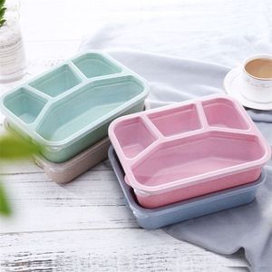 Wheat Straw Food Storage Container Set Rectangle Solid Color With Plastic Lid Microwave Safe Lunch Box For Household Use - Product Image 1