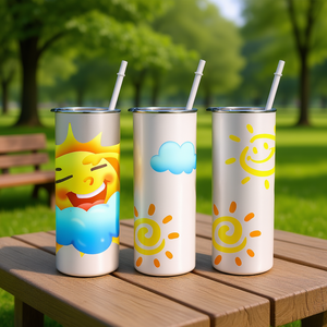 Gobelet isotherme Db 20oz en acier inoxydable à double paroi, blanc, mince et droit, avec pailles, motif dessin animé, pour le voyage - Product Image 2