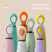 Parapluie à six baleines de la série Macaron, avec poignée à petite boucle annulaire, résistant aux intempéries, en caoutchouc noir, pare-soleil, 50 % de réduction