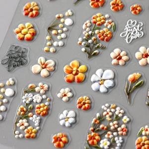 สติกเกอร์ติดเล็บลายนูน 5 มิติ แบบใหม่ ปลอดสารพิษ ลายกิ่งดอกไม้สีส้ม สำหรับฤดูใบไม้ผลิ/ฤดูร้อน - Product Image 4