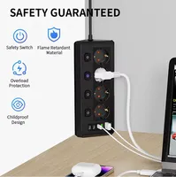 Multiprise d'angle UE, interrupteurs de commande indépendants, 4 prises CA, 3 ports USB, 3 ports Type-C, rallonge pour bureau, maison, bureau à domicile