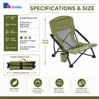 Chaise de plage portable avec accoudoirs, porte-gobelet et capacité de charge de 120 kg pour pique-nique, pêche, plage