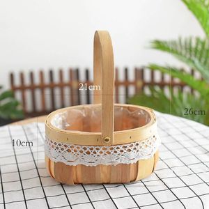 Hand Woven Rattan Flower <b>Basket</b> Round Storage <b>Basket</b> With Pearl Handle For Wedding Decoration - Product Image 3
