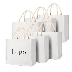 Wholesale White Jute Shopping Bag Blank Linen Beach Gift Bag Eco Friendly Sublimation Jute Handbag Shopping Gift Bag With Logo