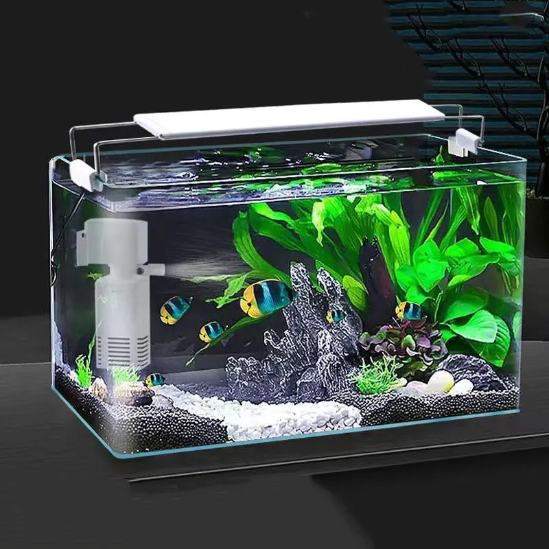 Living Room Small Goldfish Tank Transparent Glass Fish Tank Aquarium With Oxygen Lighting