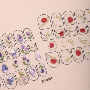 Décorations d'ongles en relief laser adhésives Pop Finger Nail Art, motif <span class=keywords><strong>Lilo</strong></span> <span class=keywords><strong>Stitch</strong></span> fleur 3D en plastique holographique, écologiques <span class=keywords><strong>et</strong></span> non toxiques - Product Image 3