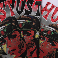 Kaos Cetak Robot Sci-Fi Life Hustlers dengan Rhinestones Hotfix, Logo LH Besar di Belakang, dan Desain Tanpa Hari Libur