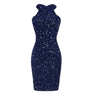 SS200 Nuevo Vestido de Fiesta para Mujer con Cuello Halter, Tirantes Finos, Espalda Descubierta, Lentejuelas, Cachemira, Silueta Lápiz, Secado Rápido, Largo a Media Pantorrilla - Product Image 2