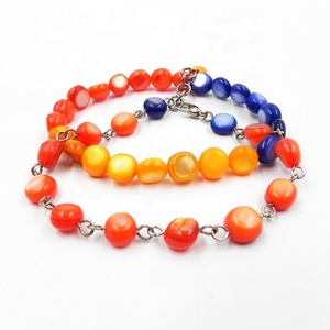 Pulsera de cuentas de collar de cuentas y pendientes con plana redonda cordón shell - Product Image 4