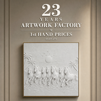 Sculpture en bas-relief 3D de chevaux blancs, coucher de soleil sur la plage et palmiers, peinture sur toile grand format pour hall d'hôtel, suite, art mural personnalisé en gros