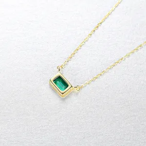 Necklace 2021 CZCITY Square Emerald Cut Green Stone 925 Sterling Silver Fashion Chain 2021 Trendy Pendant Necklace Woman Jewelry