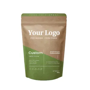 Biodegradabile PLA imballaggio con Zip sacchetto con chiusura a chiusura lampo artigianale in carta Kraft cibo sacchetto di imballaggio personalizzato