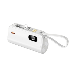 Promotion Mini Power Bank 5000mah With Built-in Cables Digital Display Phone Holder Lanyard Capsule Portable Charger