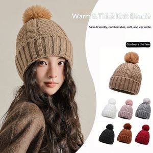 Wholesale Women's Polyester Cotton <b>Fleece</b> Lined Knitted Common Warm Solid Color Winter Big Brim <b>Beanie</b> Hat for Travel - Product Image 1