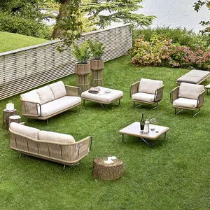 Direct usine de meubles d'extérieur canapé de jardin en rotin PE canapé de patio en osier ensemble pour terrasse d'hôtel