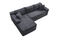 Canapé modulaire en forme de L avec chaise longue, revêtement en velours côtelé moderne, design ajustable, écologique et lavable, assise profonde