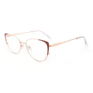 YC高級キャットアイメタル眼鏡フレーム超軽量合金メガネフレーム女性用メタルアイウェア
